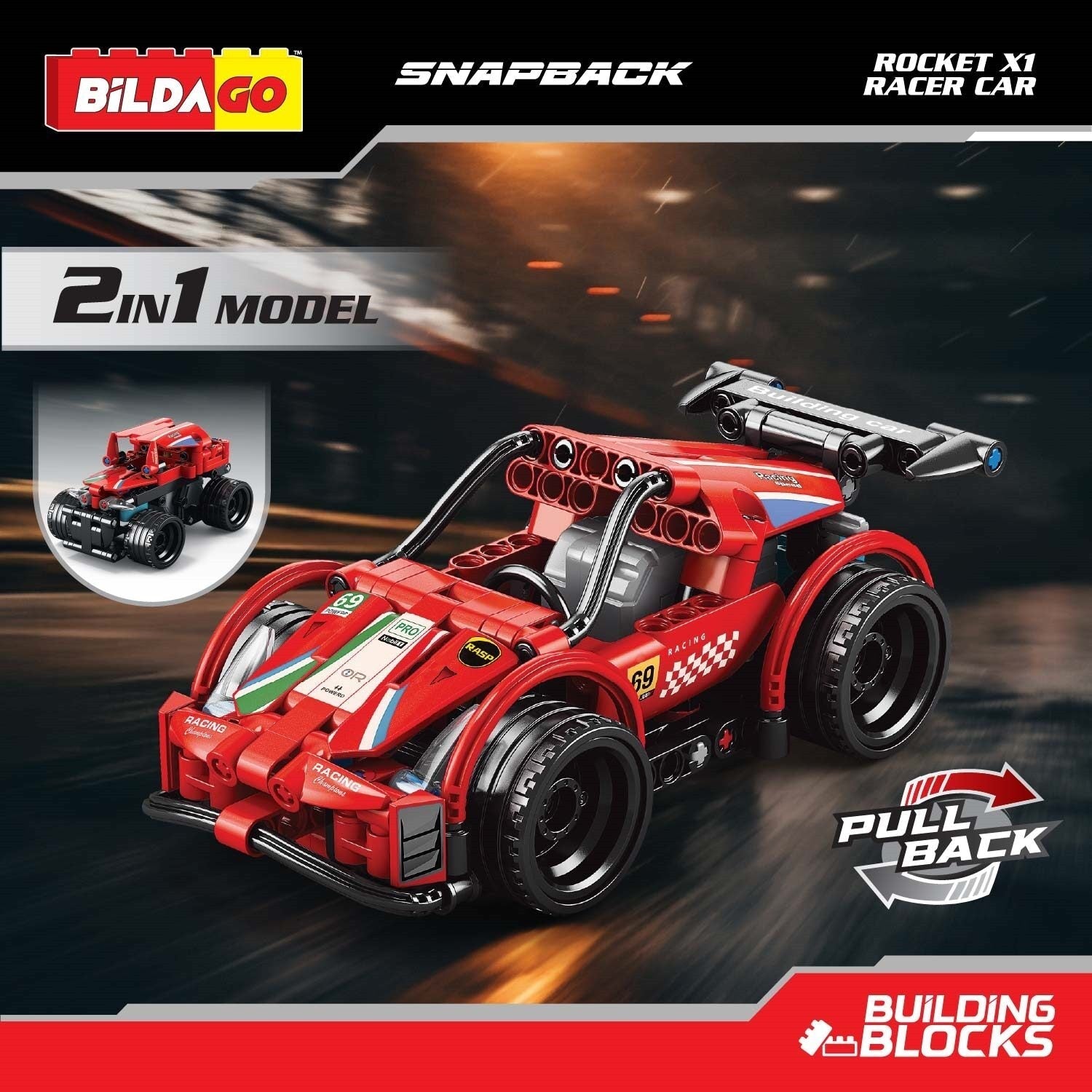 Bildago Snapback Racers - Rocket X1 (SP13437) - Pull back Racer
