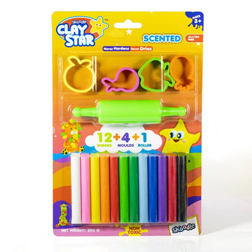 Skoodle Clay Star Scented Clay Pack, 200 Gms With 4 Moulds And 1 Roller Â€“ Multicolour - Gluten Free