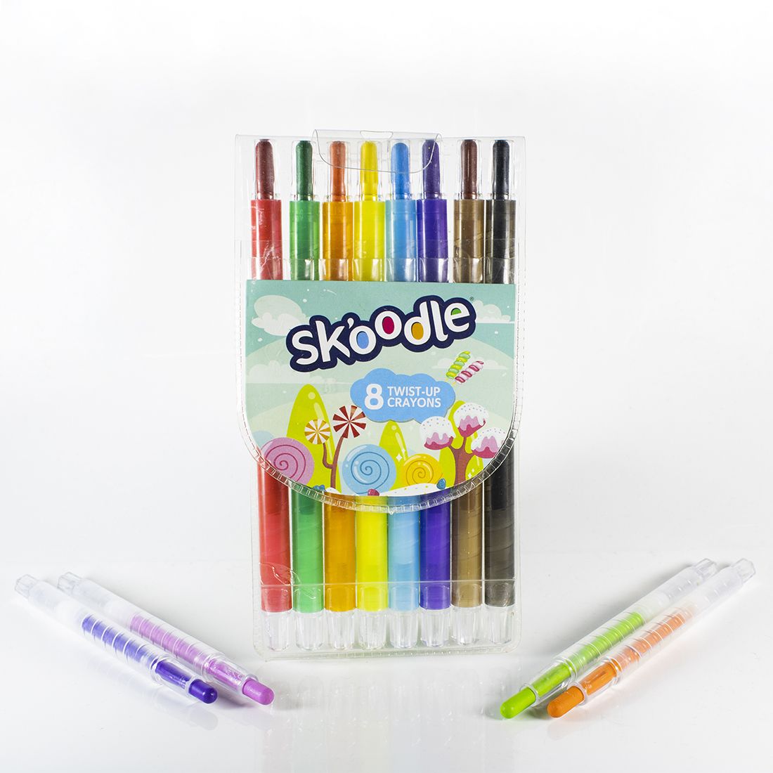Skoodle Vibrant 8 Pieces Wax Twisted Crayons Set For Kids, Develop Hand Strength And A Fine Motor Skills, Non-Toxic, Safe For Child To Hold Large Crayons, Perfect Gift Set For Kids