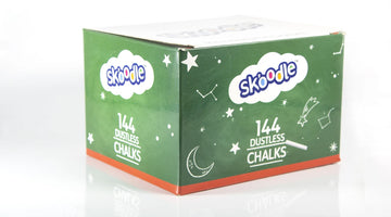 SKOODLE Premium Dustless White Chalk Set | 144 Non-Toxic & Washable Chalk Sticks for Blackboards, Green Boards & Sidewalk Art