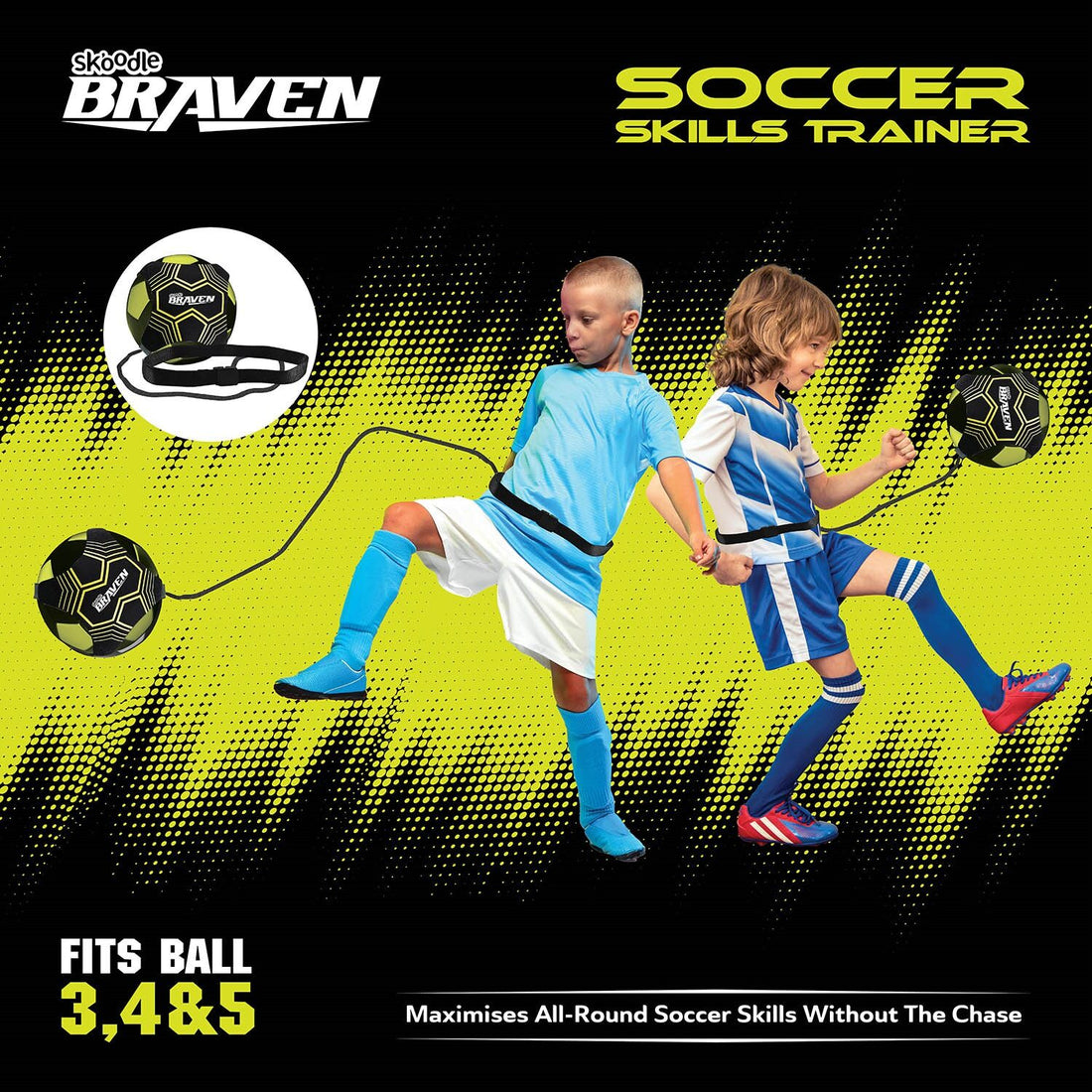 Skoodle Braven Football Trainer Set - Size 5 (Moulded Football + Training Belt + Ball Cover + Elastic Cord + Pump)
