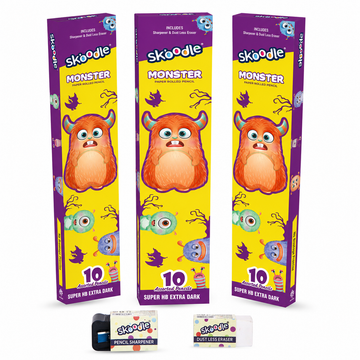 SKOODLE Monster Series Paper Pencil Set of 3 with Eraser & Sharpener