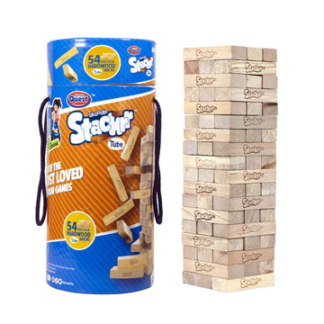 SKOODLE Quest Stackrr Tube | 54 Hardwood Blocks (3" x 1" x 0.6") | Portable Wooden Stacking Game