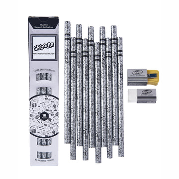 Skoodle 10 Metallic Pencils with Eraser & Sharpener