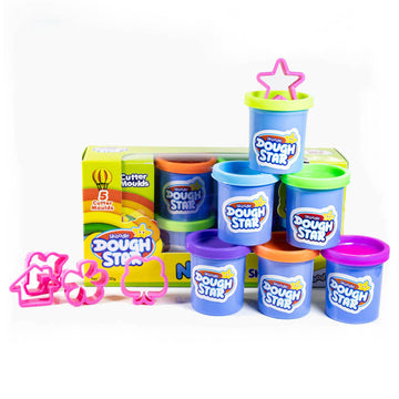 Skoodle Dough Star Gala Pack 300Gm, 6 Shades Of Non-Toxic Neon Modelling Dough, Includes 5 Cutter Moulds For Kids 3 Years And Up