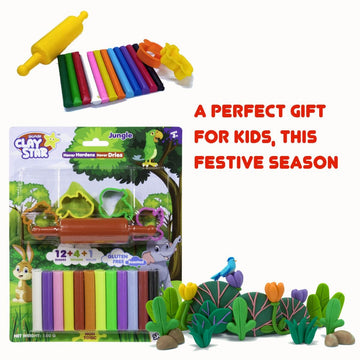 Skoodle Clay Star Jungle Theme 150 Gm 12 Shades - 4 Moulds + 1 Roller
