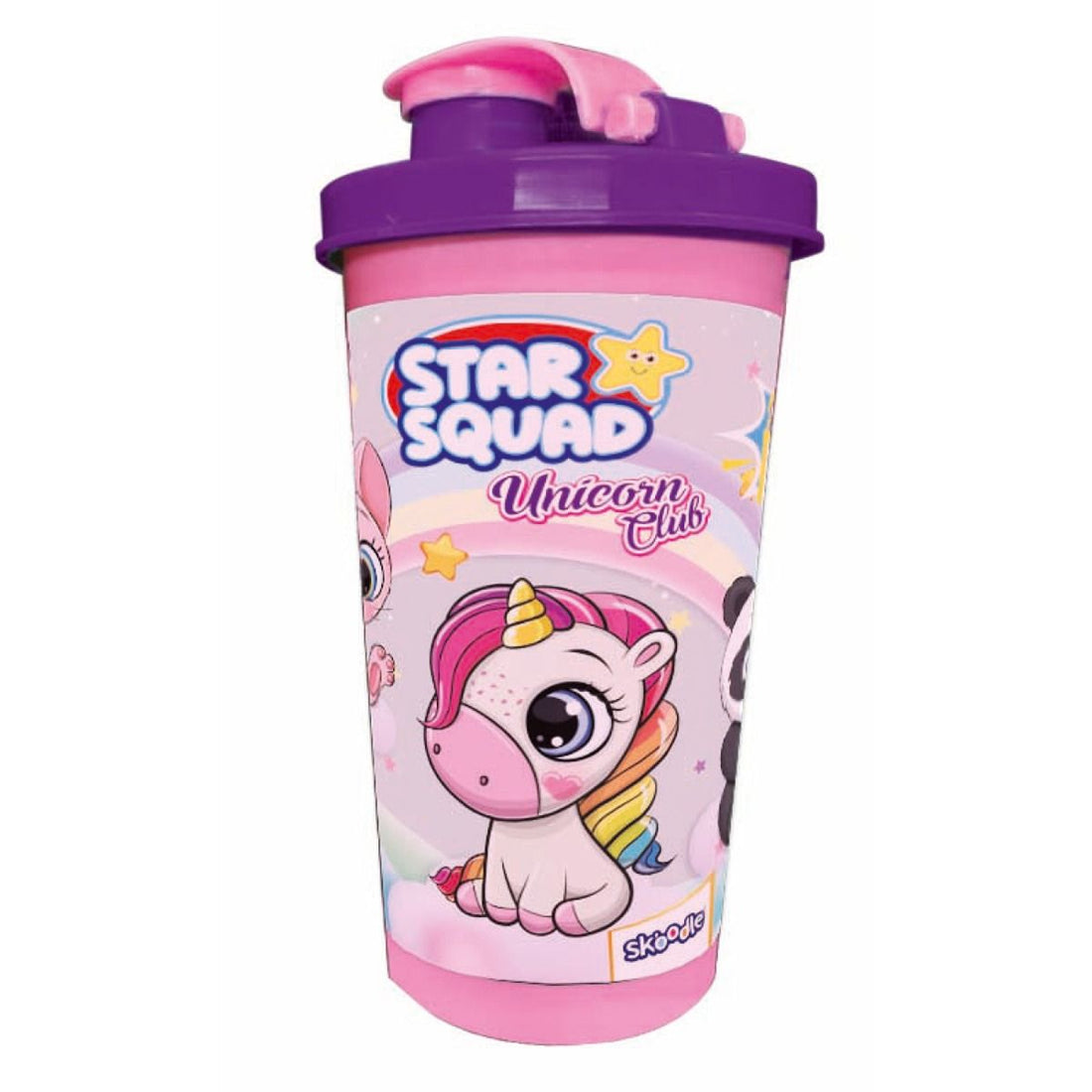 Skoodle Star Squad - Unicorn Club Tumbler Sipper Cup, Cute Water Bottle With Lid, Food Grade Plastic, Leak Proof, Bpa Free, 300 Ml With Surprise Gift Inside.