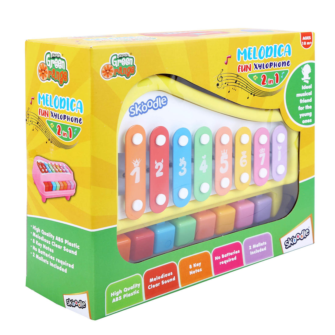 Skoodle 2-In-1 Xylophone Musical Piano For Kids, Interactive Preschool Learning Instrument & Toy With 8 Keys, 2 Mallets- Ideal For Baby, Boys And Girls & Gifting (Age 3+), Yellow