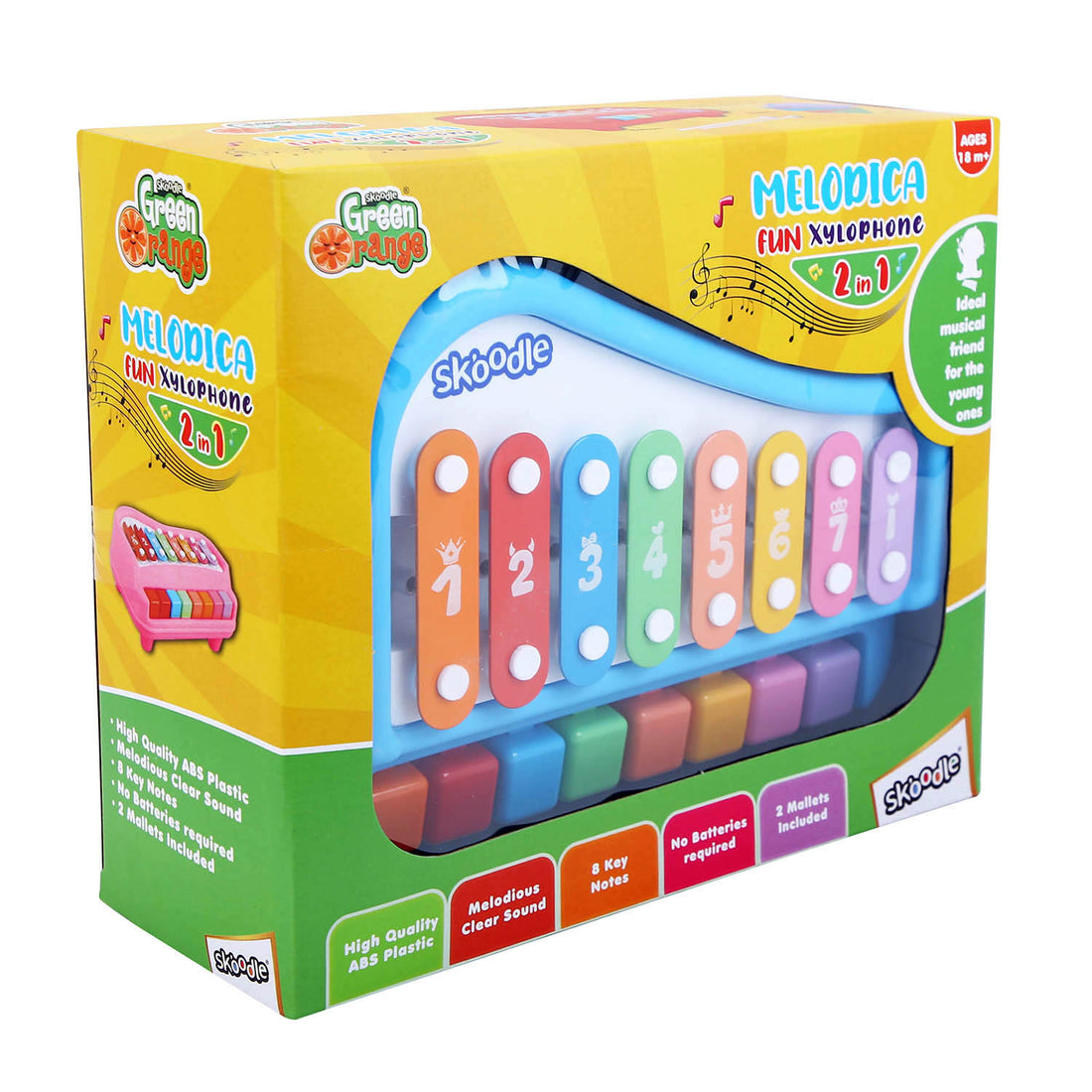 Skoodle 2-In-1 Xylophone Musical Piano For Kids, Interactive Preschool Learning Instrument & Toy With 8 Keys, 2 Mallets- Ideal For Baby, Boys And Girls & Gifting (Age 3+), Blue
