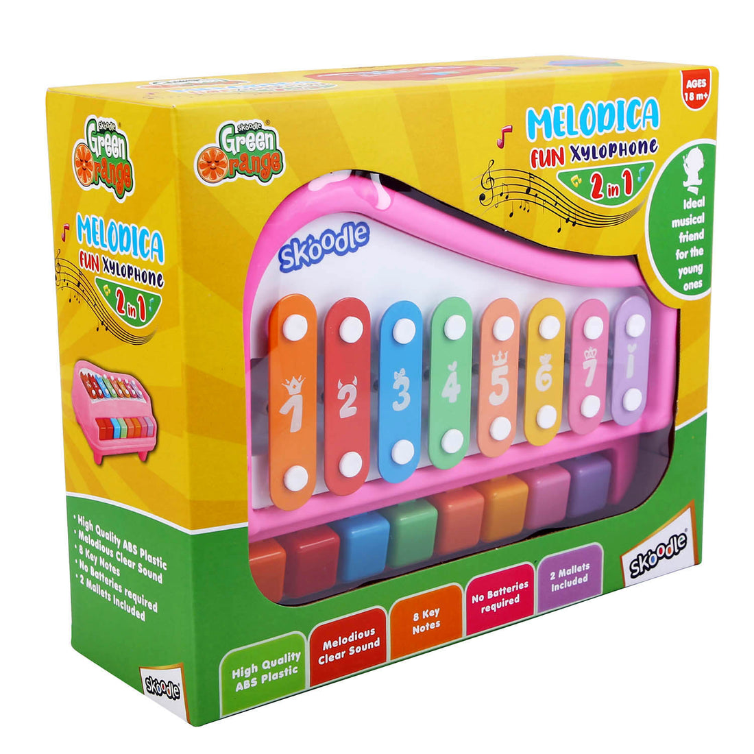 Skoodle 2-In-1 Xylophone Musical Piano For Kids, Interactive Preschool Learning Instrument & Toy With 8 Keys, 2 Mallets- Ideal For Baby, Boys And Girls & Gifting (Age 3+), Pink
