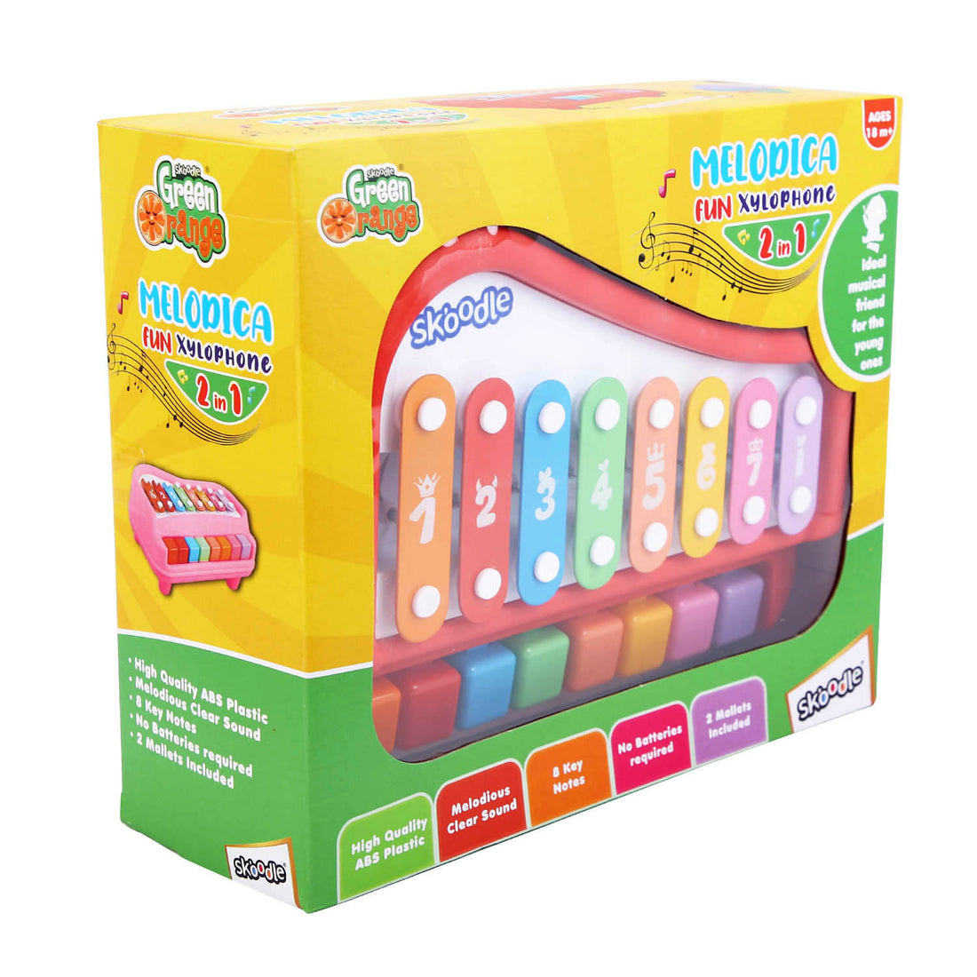 Skoodle 2-In-1 Xylophone Musical Piano For Kids, Interactive Preschool Learning Instrument & Toy With 8 Keys, 2 Mallets- Ideal For Baby, Boys And Girls & Gifting (Age 3+), Red