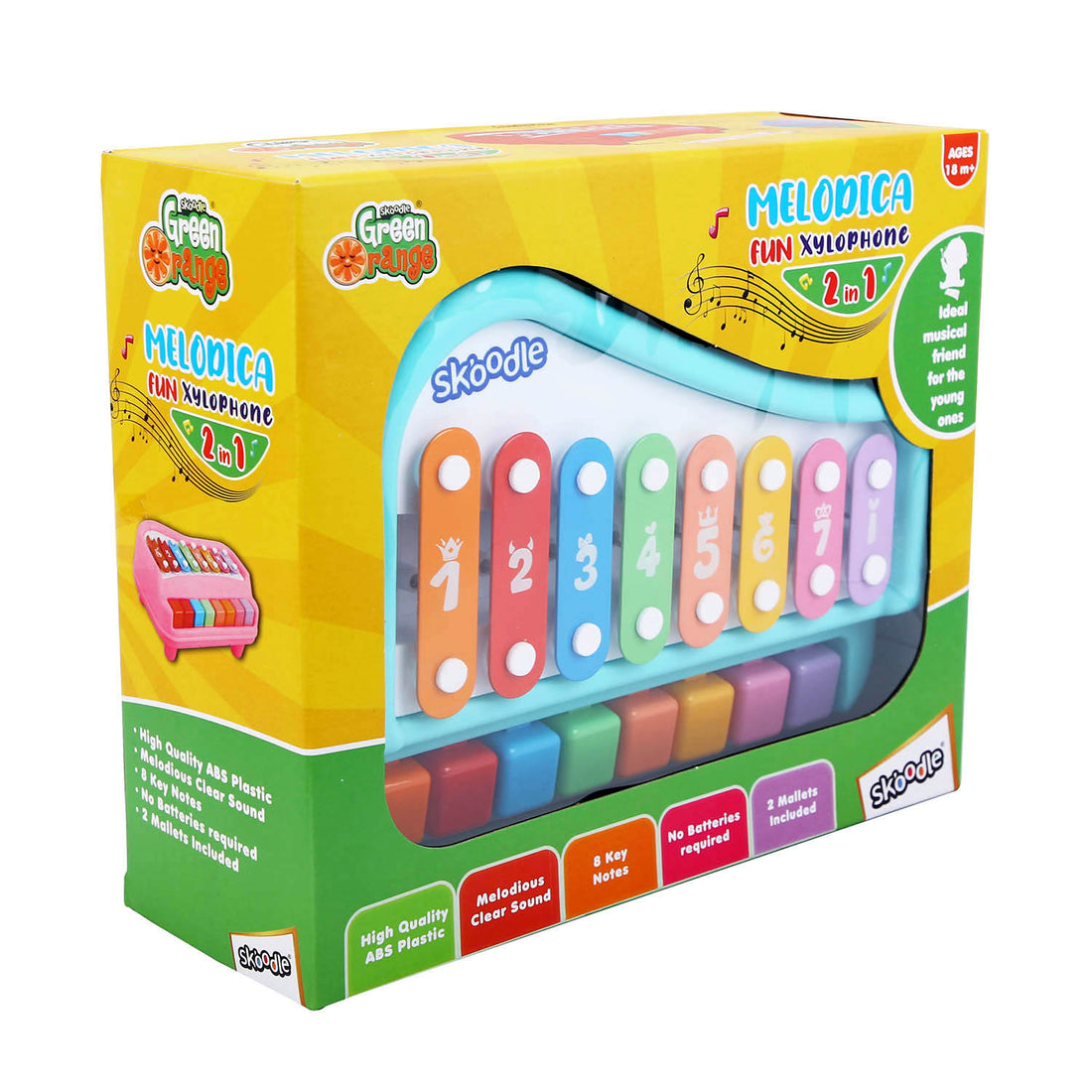Skoodle 2-In-1 Xylophone Musical Piano For Kids, Interactive Preschool Learning Instrument & Toy With 8 Keys, 2 Mallets- Ideal For Baby, Boys And Girls & Gifting (Age 3+), Teal