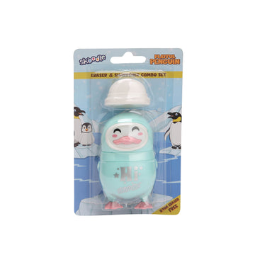 Skoodle Playful Penguin Eraser & Sharpener Set with Xtra Eraser
