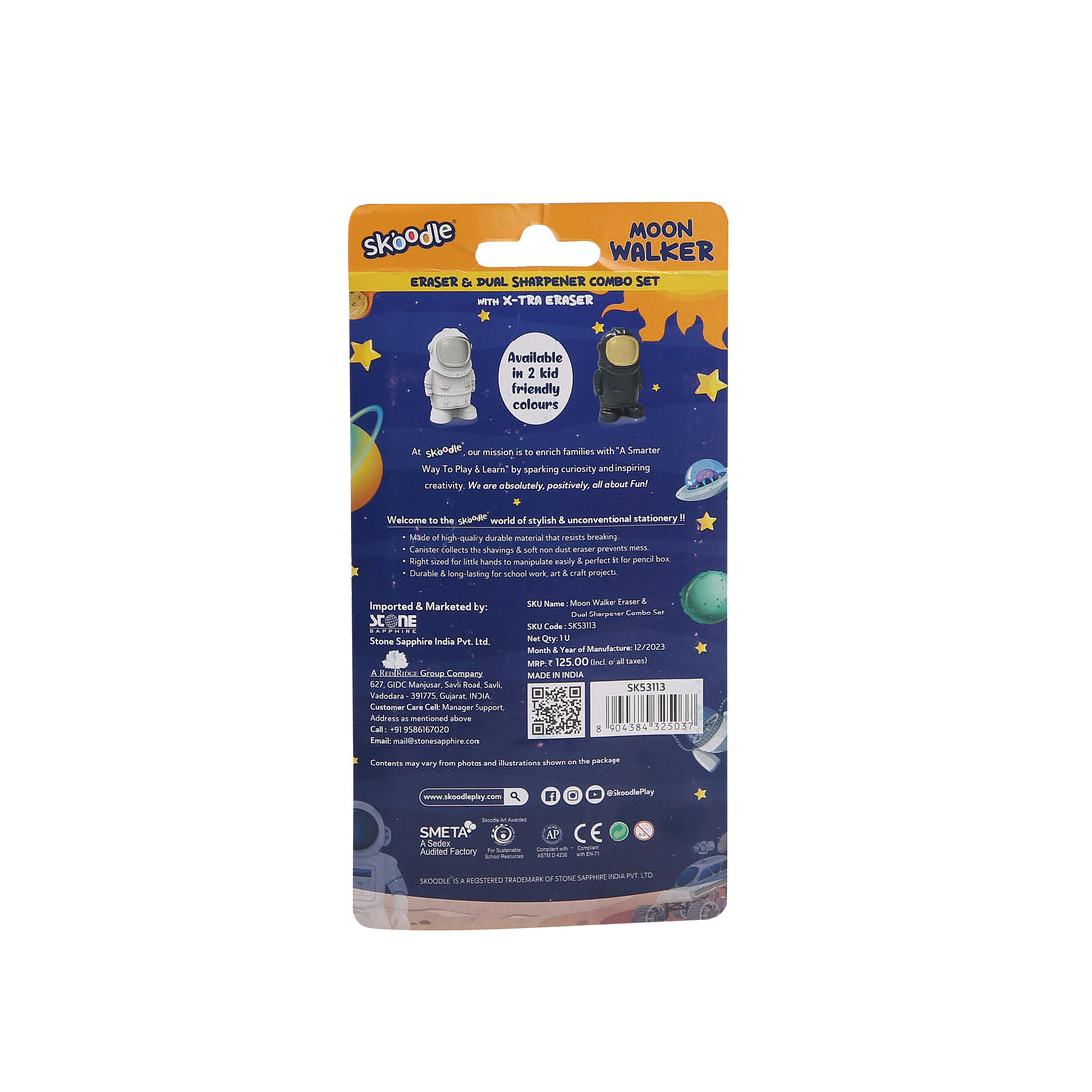 Skoodle Moon Walker Eraser & Dual Sharpener Set with Xtra Eraser