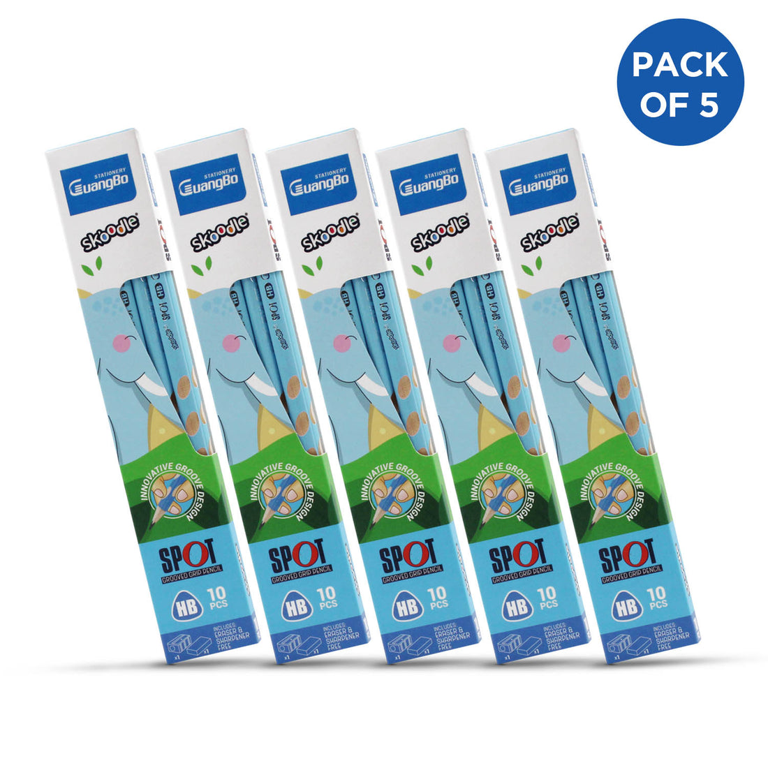 SKOODLE Guangbo Spot Grooved Pencil Blue  Pack of 5