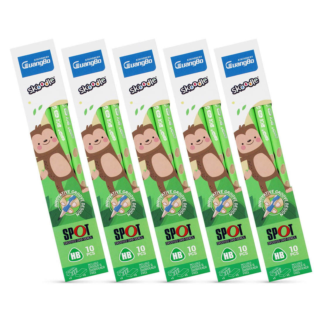 SKOODLE Guangbo Spot Grooved Pencil Green Pack of 5