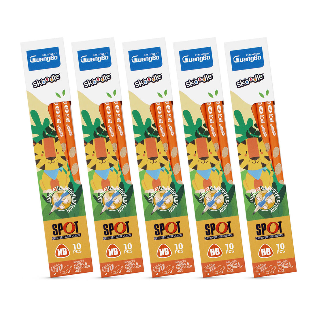 SKOODLE Guangbo Spot Grooved Pencil Orange Pack of 5