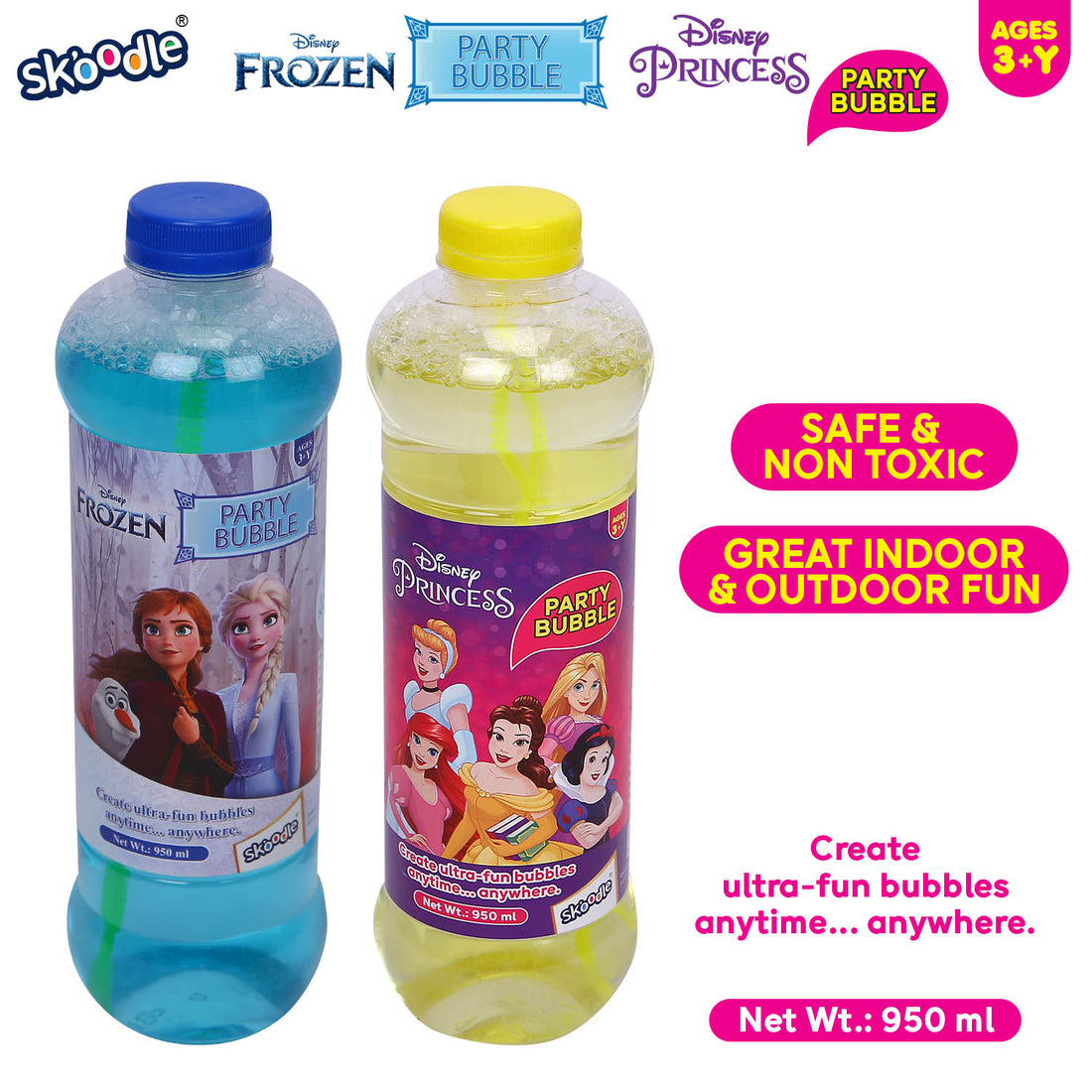 Disney Frozen & Princess Party 950ml Bubble Solution (Pack Of 2)