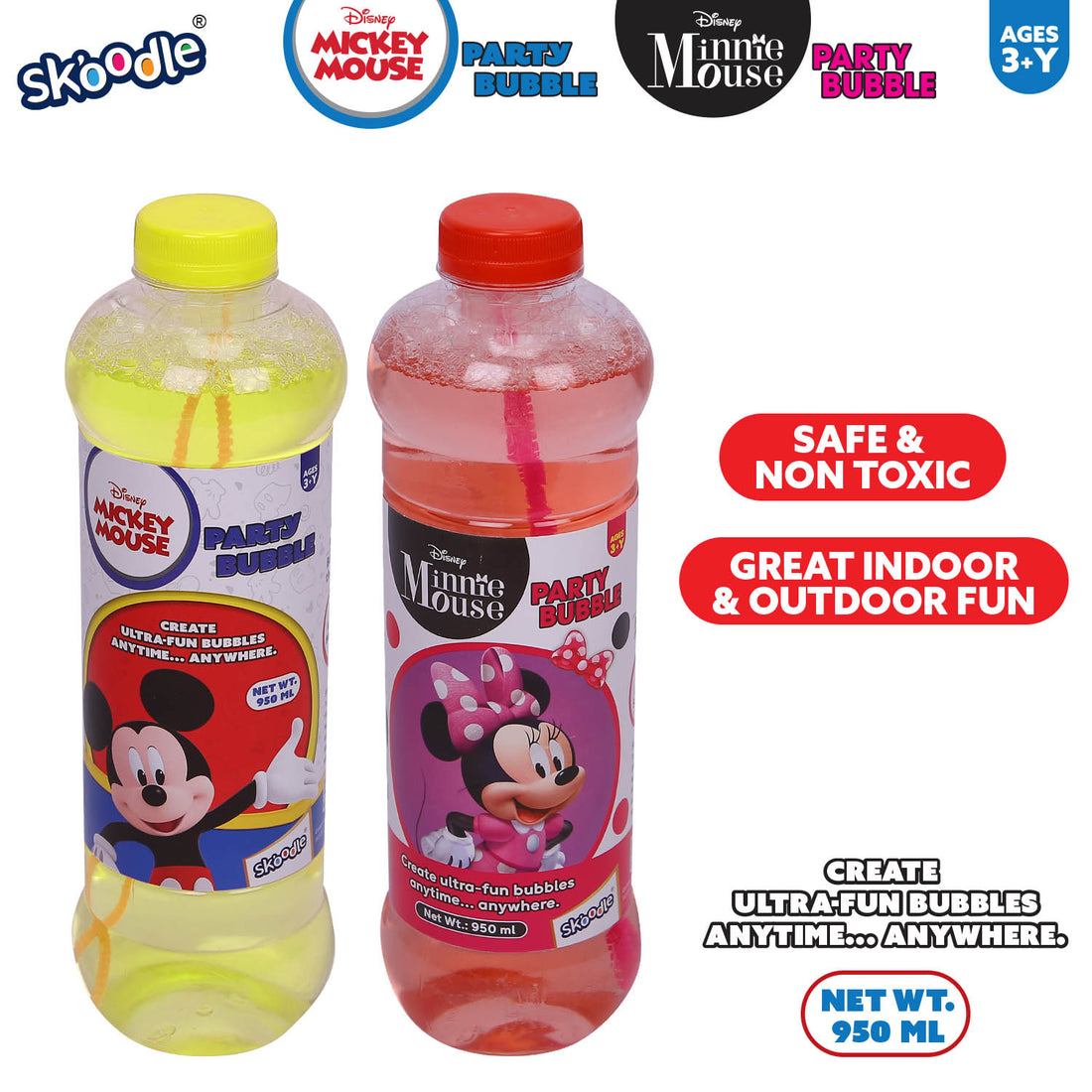Disney Mickey & Minnie Party 950ml Bubble Solution (Pack Of 2)