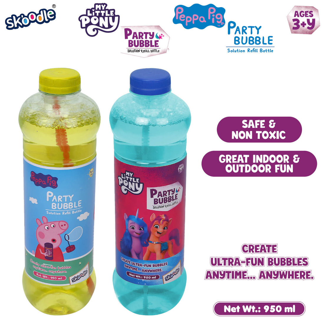 Assorted Toons My Little Pony & Peppa Pig Party 950Ml Bubble Solution (Pack Of 2)