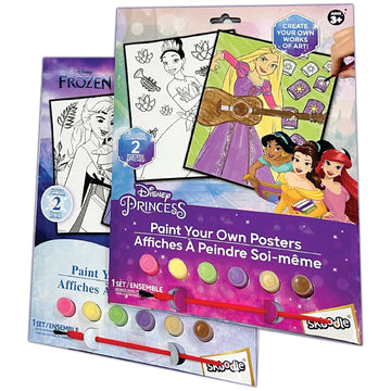 Disney Princess & Frozen Paint Your Own Poster, Ages 3+, 4 Posters, 12 Water-Based Paints, 2 Brushes, 25x20 cm