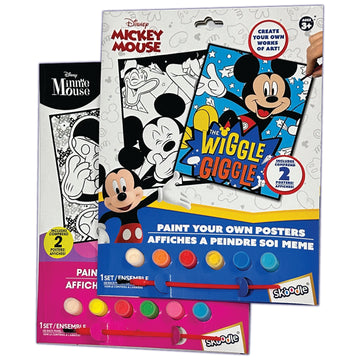 Disney Mickey & Minnie Paint Your Own Poster Kit, 4 Posters, 12 Water-Based Paints, 2 Brushes, Ages 3+