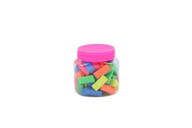 Skoodle Nifty Triangular Neon Erasers – 50 PCS Jar