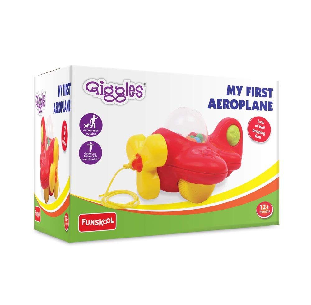 Funskool Giggles My First Aeroplane Pull Along Toy | Ball Popping Activity Toy for Toddlers | Encourages Walking | 12+ Months