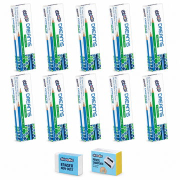 SKOODLE DREAMS Pencil Set of 10 Boxes – 10 Pencils per Box with Free Eraser & Sharpener