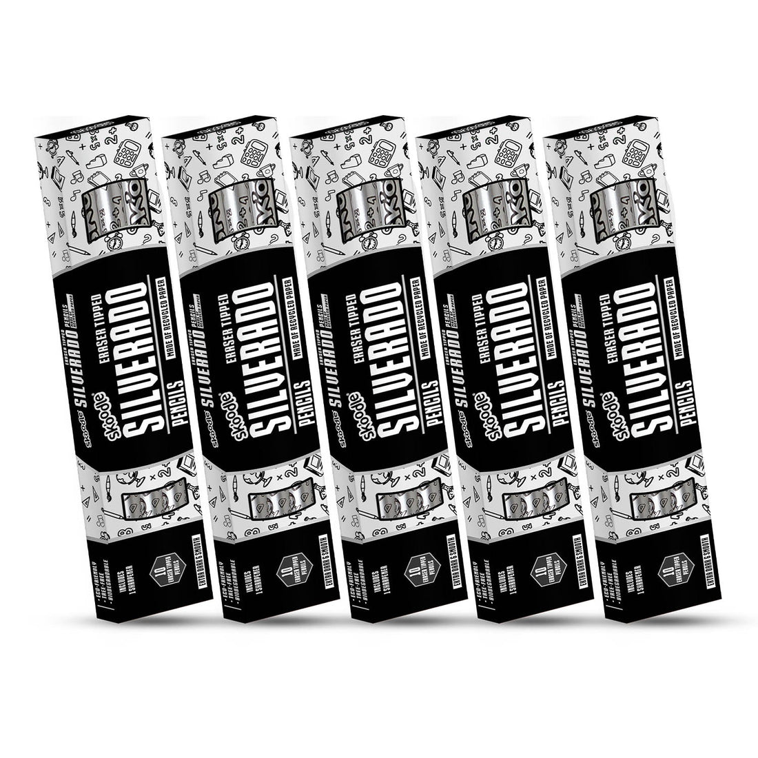 SKOODLE Silverado Rubber Tip Pencils Pack of 5 with Sharpener