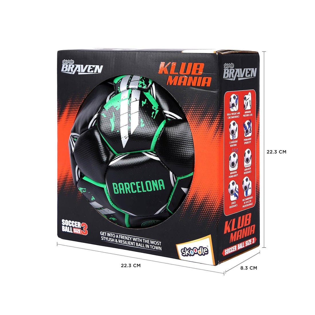 SKOODLE Braven Klub Mania Football Size 3 | Diamond Textured Football for Kids | Manchester, Liverpool, Barcelona & Madrid Editions