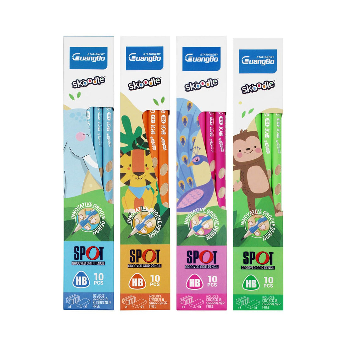 SKOODLE Guangbo Spot Grooved Pencils Assorted Colors Pack of 4
