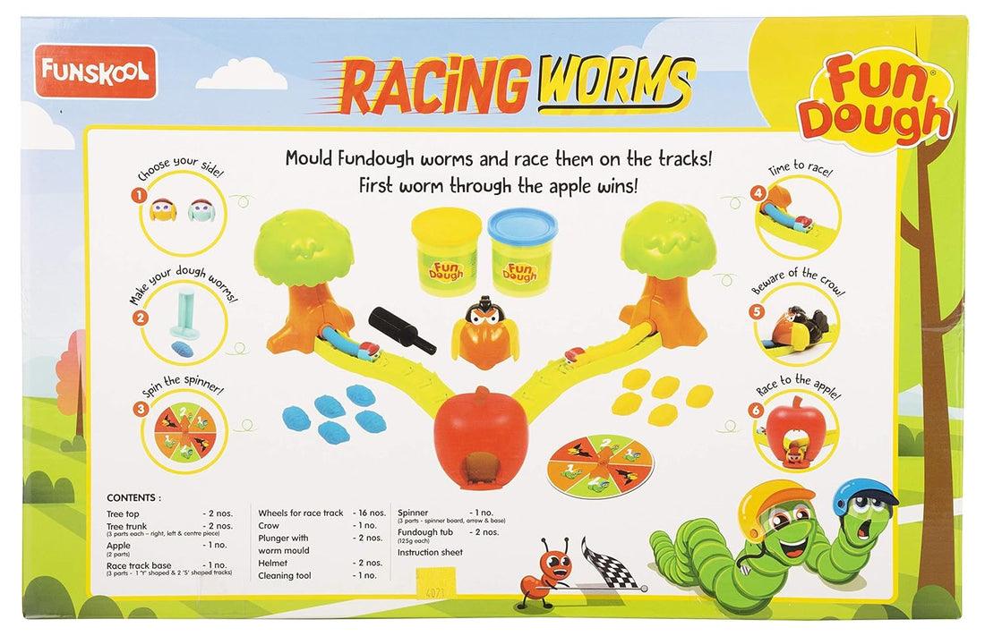 Funskool Fundough Racing Worms Play Dough Set for Kids | Extrude & Race Activity | Multicolour | Age 6+ Years