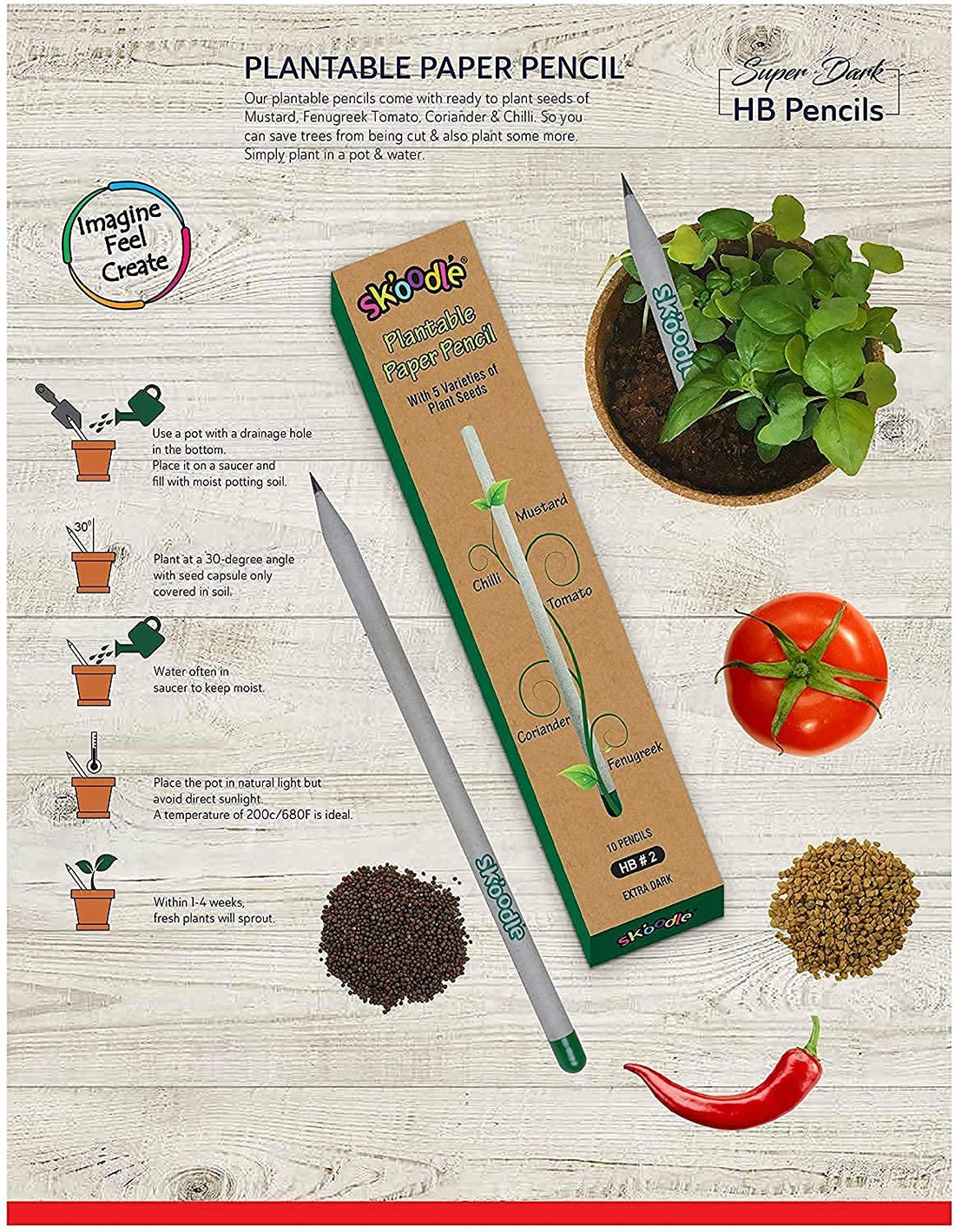 SKOODLE Eco-Friendly Plantable Paper Pencils – Pack of 20