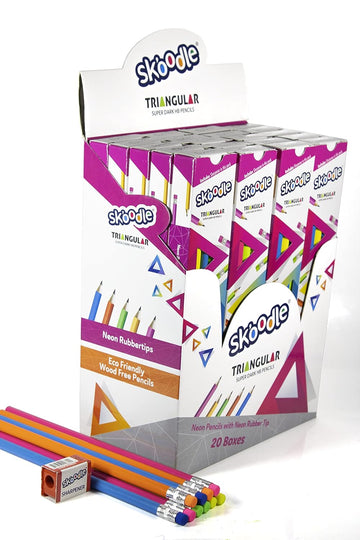 SKOODLE Neon Paper Pencils with Eraser Tip Combo Pack of 20