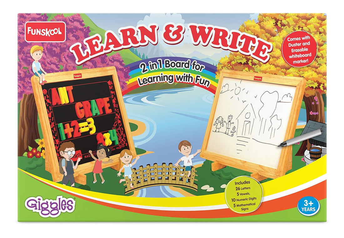 Funskool Giggles Learn N Write Slate | 2-in-1 Magnetic & Dry Erase Learning Board for Kids | Multicolour | Age 3+ Years