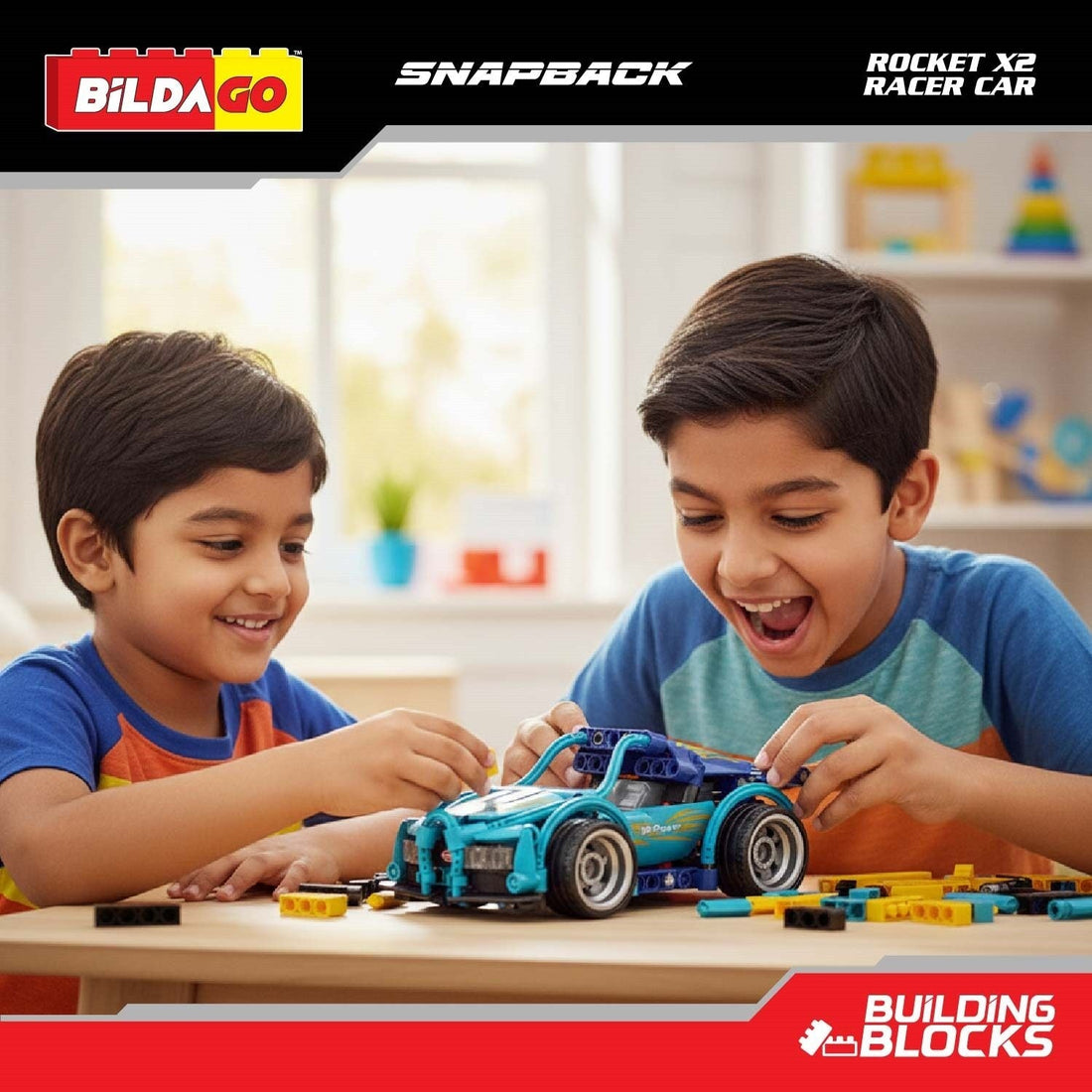 Bildago Snapback Racers - Rocket X2 (SP13438) - Pull back Racer Car (204 Pcs)