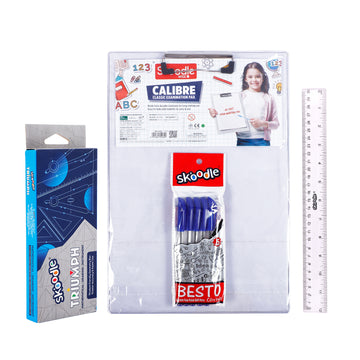 Exam Stationery Combo Geometry Box + Exam Pad + 5 Besto Pens + 12 Inch Scale