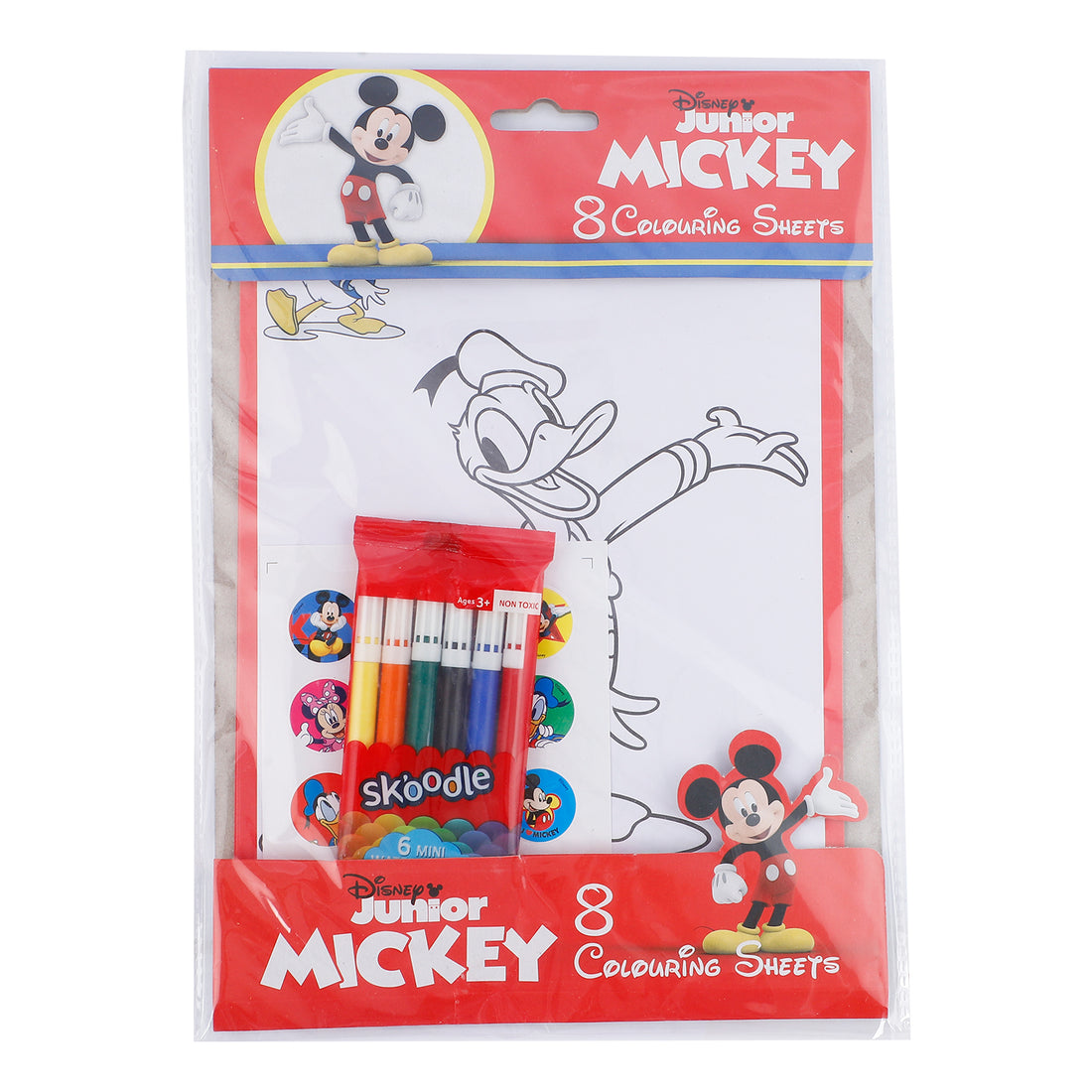 Disney Mickey Colouring Sheets Pack of 5 with 5 Sketch Pens & 1 Sticker Sheet | Kids Colouring Activity Set