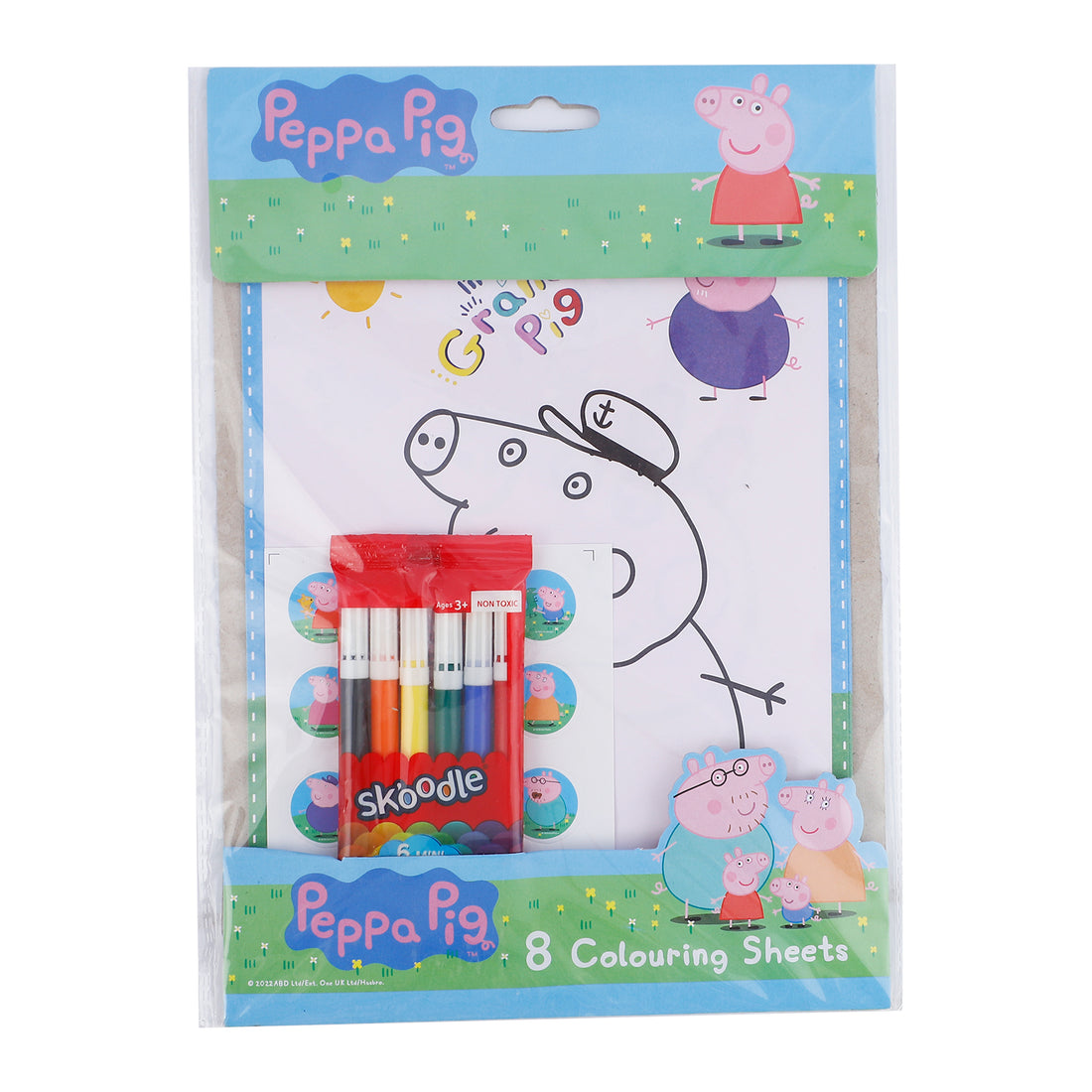Peppa Pig Colouring Sheets Pack of 5 with 5 Sketch Pens & 1 Sticker Sheet | Kids Colouring Activity Set