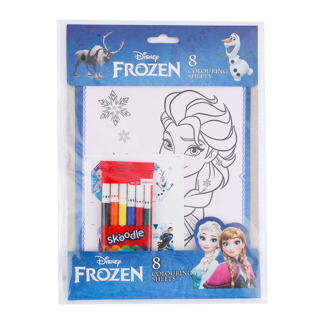 Disney Frozen Colouring Sheets Pack of 5 with 5 Sketch Pens & 1 Sticker Sheet | Kids Colouring Activity Set