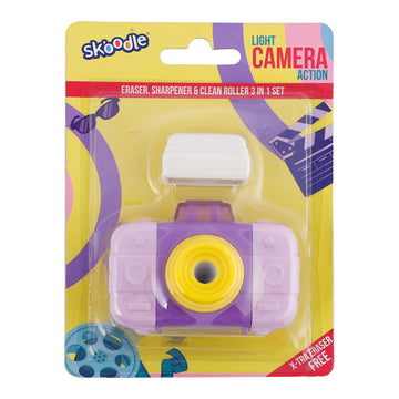 SKOODLE Camera Eraser, Sharpener & Clean Roller 3-in-1 Set with Extra Eraser