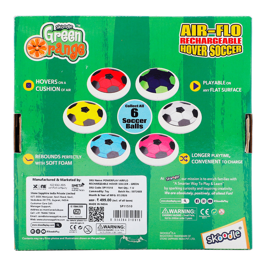 Skoodle Powerplay Airflo Rechargeable Hover Soccer - Green