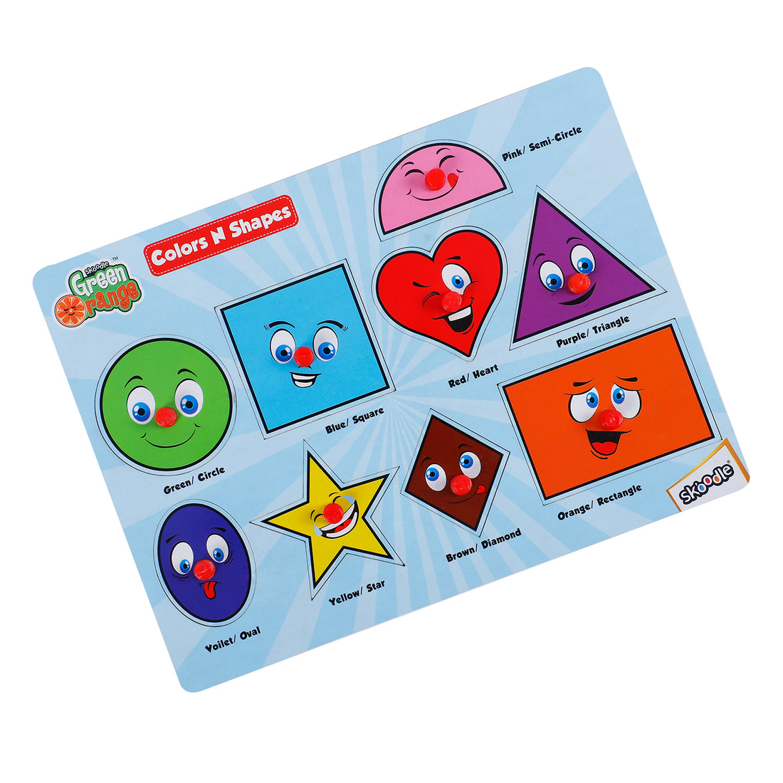 SKOODLE Pegged Puzzle – Colours & Shapes, 8 Pegs Educational Puzzle for Kids