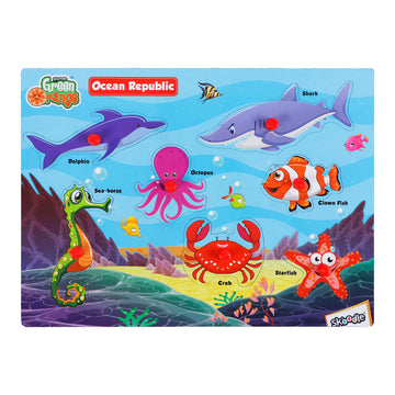 SKOODLE  Ocean Republic Pegged Puzzle – Educational Ocean Animal Puzzle for Kids