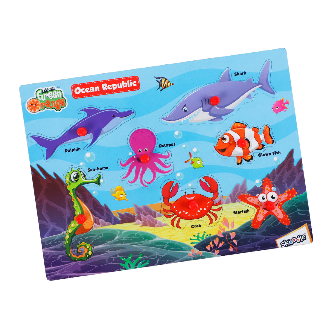SKOODLE  Ocean Republic Pegged Puzzle – Educational Ocean Animal Puzzle for Kids