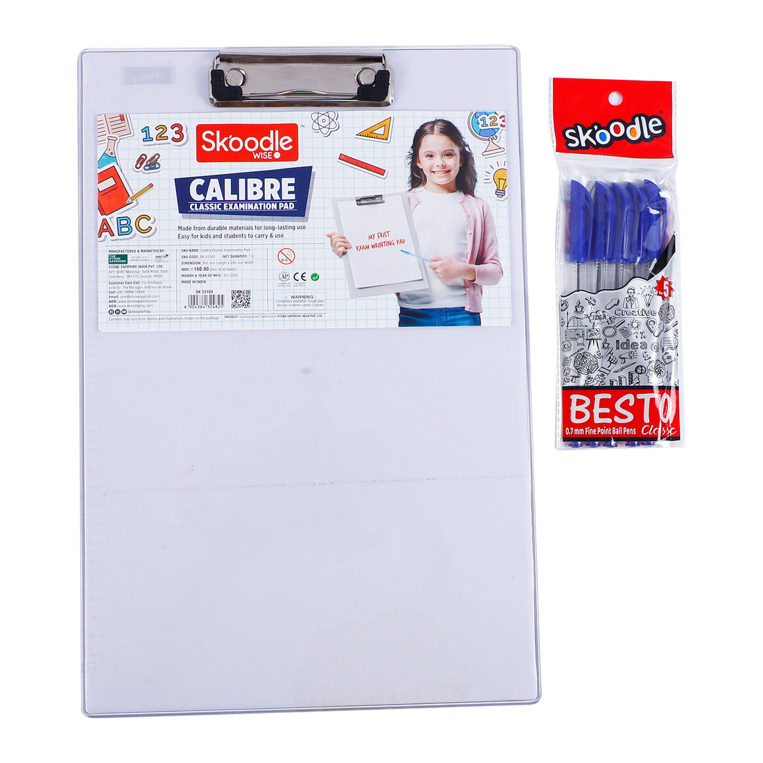 Skoodle Calibre Classic Examination Pad with 5 Besto Ball Pens