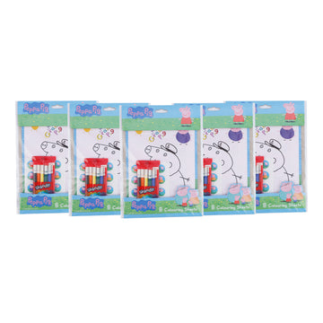 Peppa Pig Colouring Sheets Pack of 5 with 5 Sketch Pens & 1 Sticker Sheet | Kids Colouring Activity Set