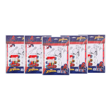 Marvel Spider-Man Colouring Sheets Pack of 5 with 5 Sketch Pens & 1 Sticker Sheet | Kids Colouring Activity Set