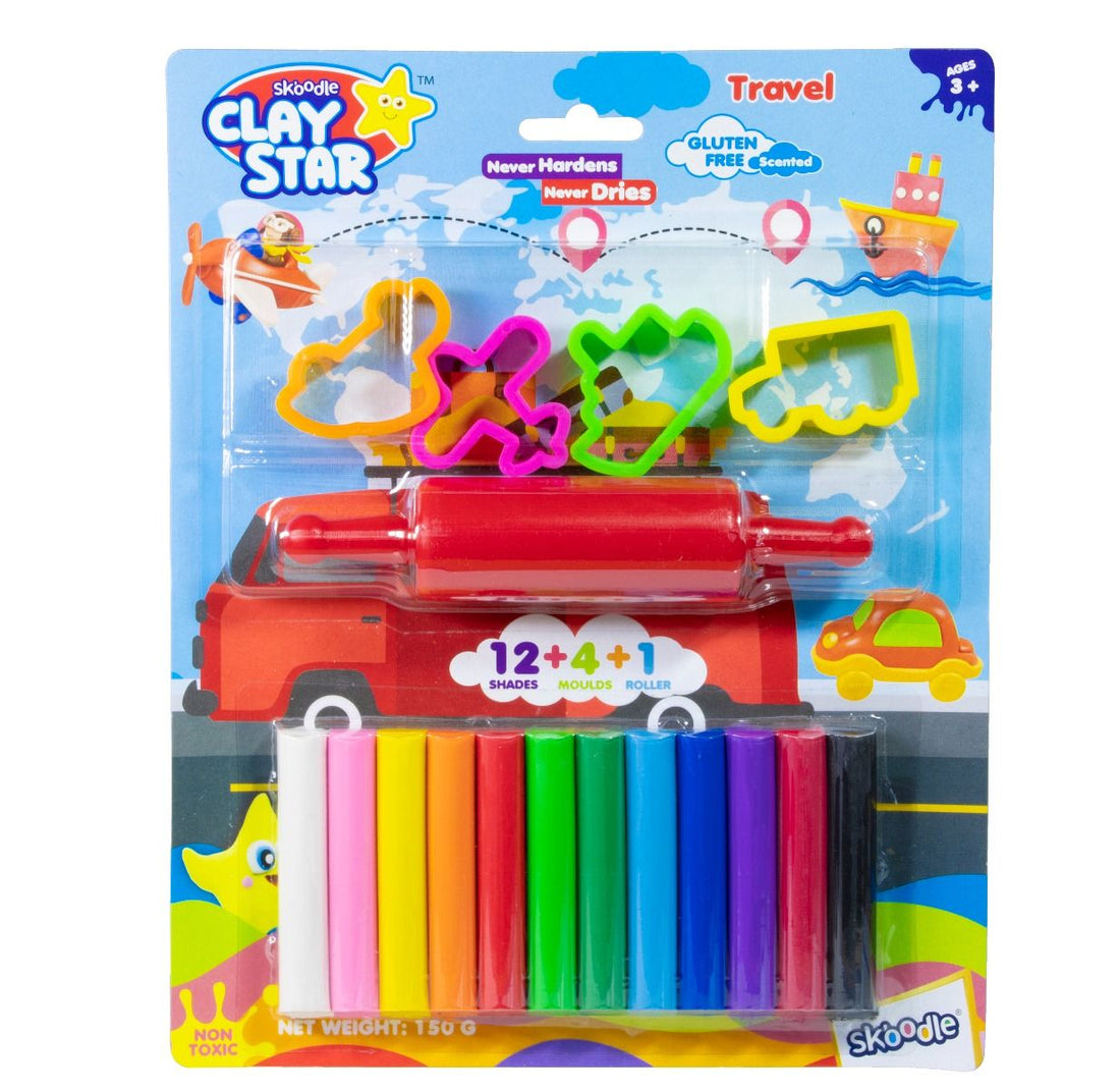 Skoodle Clay Star Scented Clay Pack, 150gm With 4 Moulds & 1 Roller - Travel